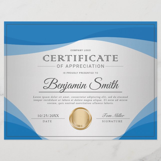 Flyer Premio de Certificado Profesional de Apreciación (Frente)