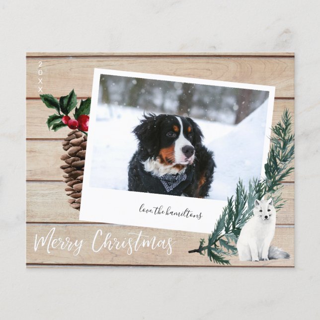 Flyer Presupuestación Feliz Navidad Madera, Perro y Foto (Frente)
