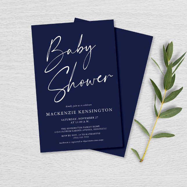 Flyer Presupuestación moderna Navy guión azul Baby Showe (Subido por el creador)
