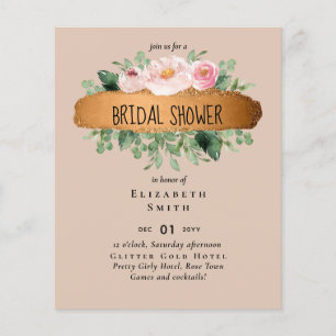 Flyer Presupuestario Bridal Shower Peach Floral Gold Mod