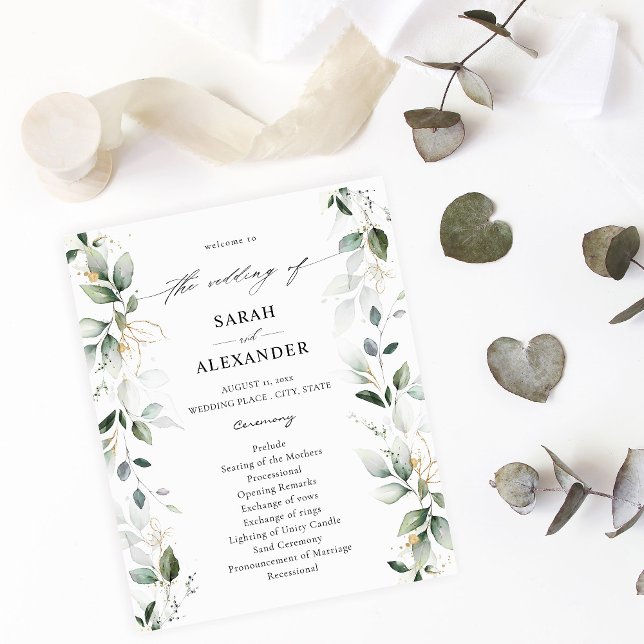 Flyer Presupuestario Eucalyptus Glow Gold Boda Ceremonia (Subido por el creador)