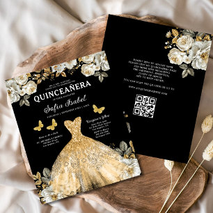 Flyer Presupuestario Floral Gold QR Código Princesa Quin