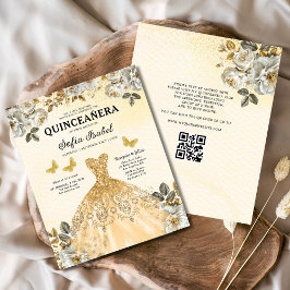 Flyer Presupuestario Floral Gold QR Código Princesa Quin
