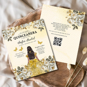 Flyer Presupuestario Floral Gold QR Código Princesa Quin