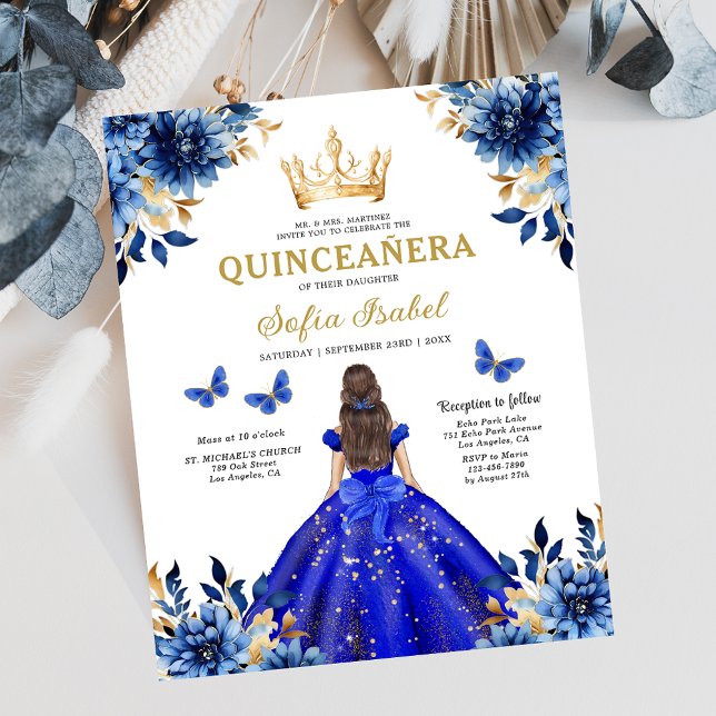 Flyer Presupuestario Floral Real Princesa Azul Quinceane (Subido por el creador)