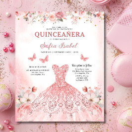 Flyer Presupuestario Floral Rosa Bilingüe Español Quince