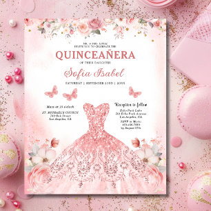 Flyer Presupuestario Floral Rosa Bilingüe Español Quince