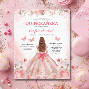 Flyer Presupuestario Floral Rosa Bilingüe Español Quince