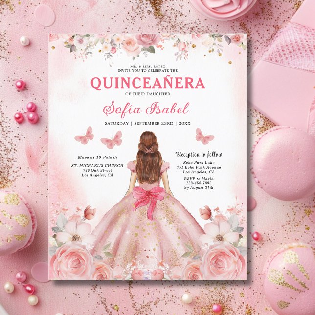 Flyer Presupuestario Floral Rosa Bilingüe Español Quince (Subido por el creador)