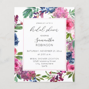 Flyer Presupuestario Hot Pink & Navy Blue Floral Bridal 