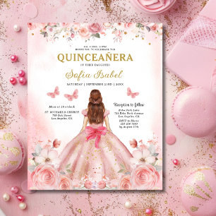 Flyer Presupuestario Quinceañera Rubor Rosa Floral rosa