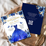 Flyer Presupuestario Real Azul Código QR Princesa Quince<br><div class="desc">Celebra tu día especial con la invitación de la floral princesa de la mariposa azul azul Quinceañera. Con un impresionante telón de fondo azul real adornado con delicados acentos florales y mariposas encantadoras, este elegante diseño captura la belleza y la gracia de una quinceañera. Perfecto para una celebración de temática...</div>