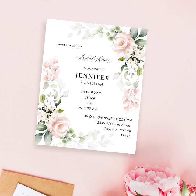 Flyer Presupuestario Rubor Floral rosa Eucalyptus Bridal (Subido por el creador)