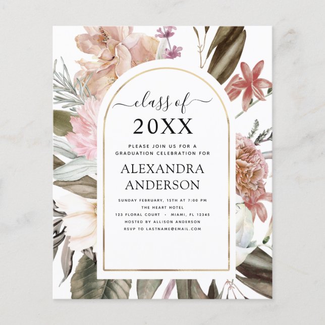 Flyer Presupuesto 2022 Graduación Boho Dusty Borgoña Ros