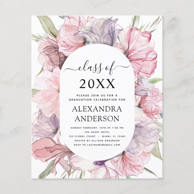 Flyer Presupuesto 2022 Graduación Boho Dusty Púrpura Ros (Frente)