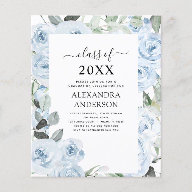 Flyer Presupuesto 2023 Verdor Floral de graduación azul  (Frente)