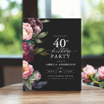 Flyer Presupuesto 40.ª Invitación a Moody Floral<br><div class="desc">Celebra tu hito con una invitación moderna de 40 años con flores de borgoña y rubor. Este elegante diseño combina tonos profundos y dramáticos con acentos suaves y románticos, perfecto para crear un ambiente sofisticado y acogedor. La llamativa disposición floral aporta un toque de lujo, mientras que la disposición contemporánea...</div>