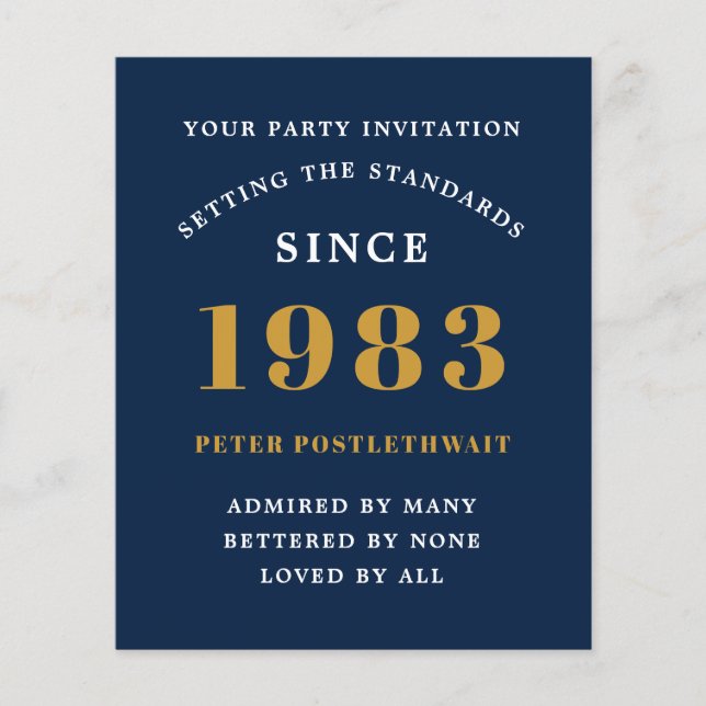 Flyer Presupuesto 40 cumpleaños 1983 Invitación Oro Azul (Frente)