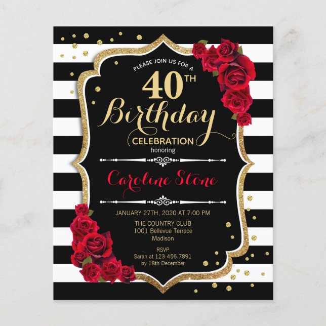 Flyer Presupuesto 40 cumpleaños - Invitación a Rosas de  (Frente)