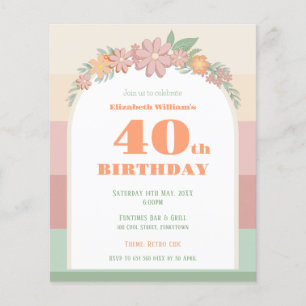 Flyer Presupuesto 40 cumpleaños rayas rosadas retro Invi