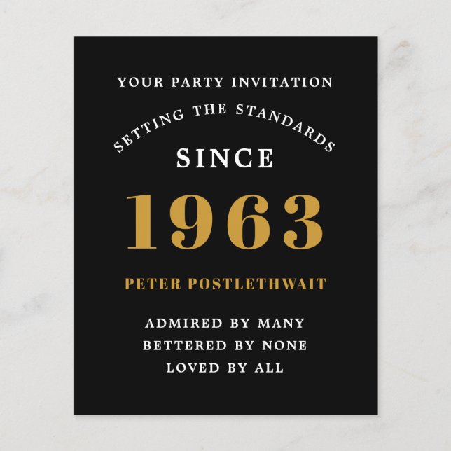 Flyer Presupuesto 60 Invitación de cumpleaños Oro Negro  (Frente)