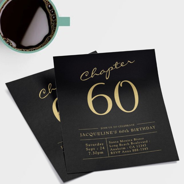 Flyer Presupuesto 60 Invitación de cumpleaños Oro Negro (Subido por el creador)