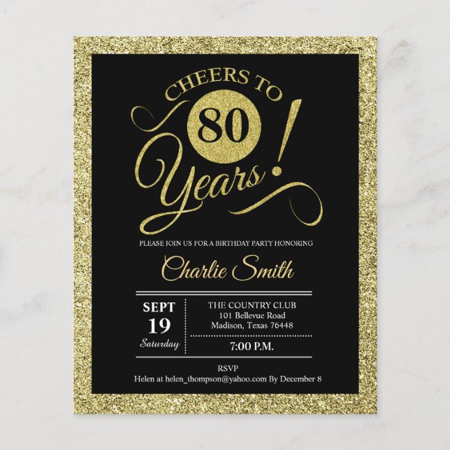 Flyer Presupuesto 80 cumpleaños - Invitación a cualquier (Frente)