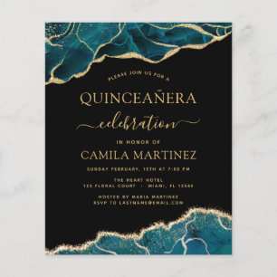 Flyer Presupuesto Agata Turquesa Quinceañera Dorado Teal