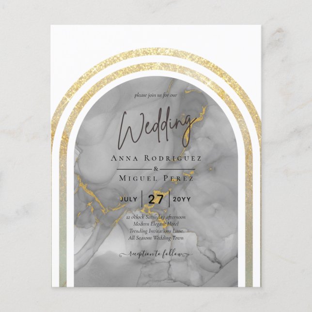 Flyer PRESUPUESTO All-In-1 Gray Gold Arch Boda moderno Q (Frente)