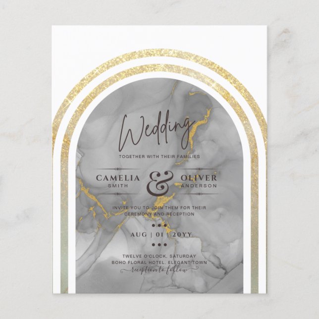 Flyer PRESUPUESTO All-In-1 Gray Gold Arch Boda moderno Q (Frente)