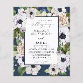 Flyer Presupuesto Anémona Flor Blanca Boda - Azul
