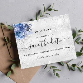 Flyer Presupuesto azul plateado fiesta de cumpleaños sal