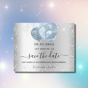 Flyer Presupuesto azul plateado Quinceanera salva la fec