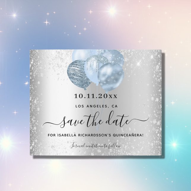 Flyer Presupuesto azul plateado Quinceanera salva la fec (Subido por el creador)