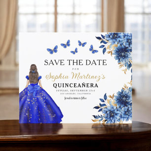 Flyer Presupuesto Azul Real Salven la fecha Quinceanera