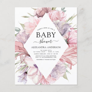 Flyer Presupuesto Baby Shower Boho Dusty Pink Purple