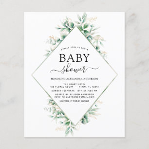 Flyer Presupuesto Baby Shower Eucalyptus Geométrico Botá