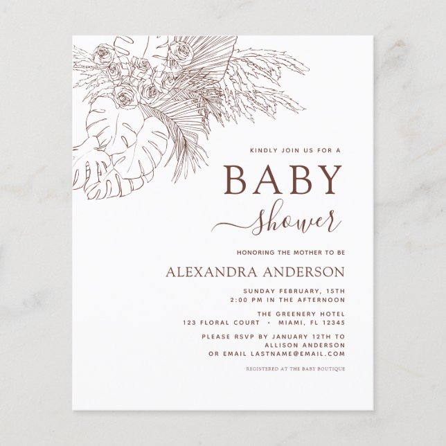 Flyer Presupuesto Baby Shower Minimalista Pampas Grass B (Frente)