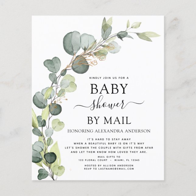 Flyer Presupuesto Baby Shower Por Correo Eucalyptus (Frente)