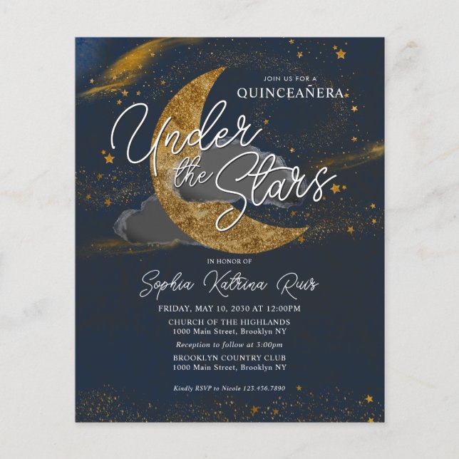 Flyer Presupuesto bajo las estrellas Luna de Oro Azul Qu (Frente)