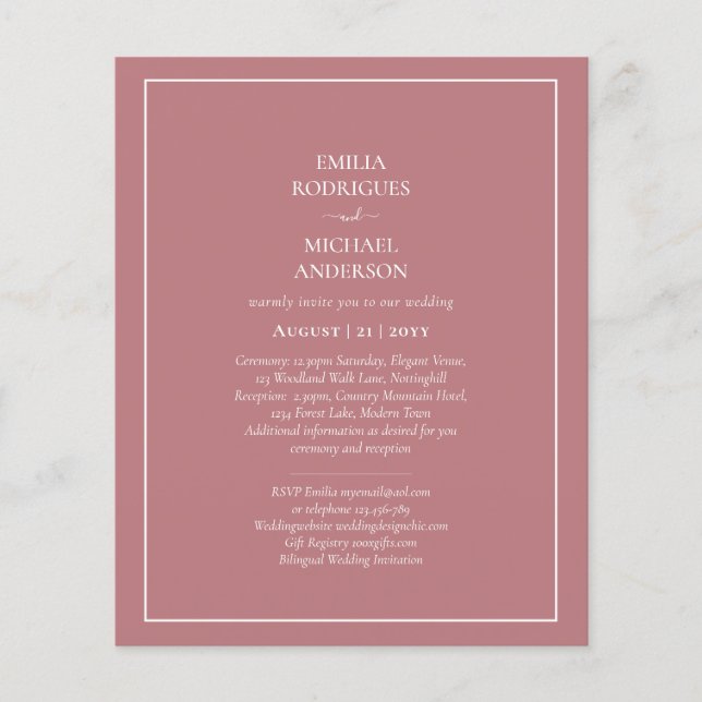 Flyer PRESUPUESTO BILINGUAL BODA de doble cara Dusty Ros (Frente)