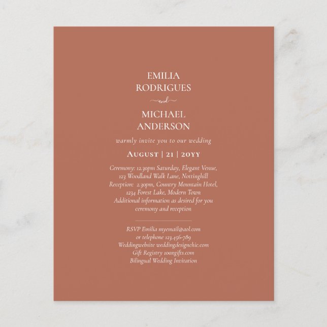 Flyer PRESUPUESTO Boda bilingüe Boda Terracotta Moderno (Frente)