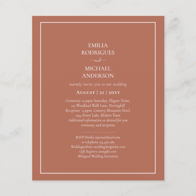 Flyer PRESUPUESTO Boda bilingüe Boda Terracotta Moderno (Frente)