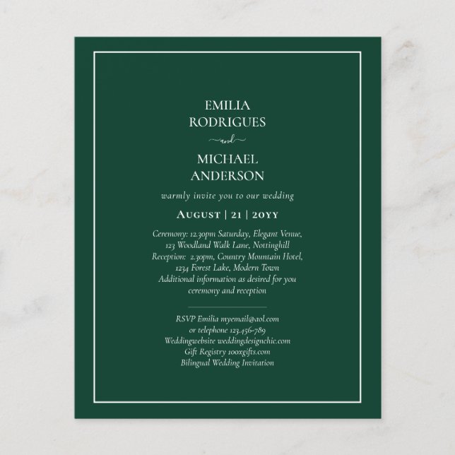 Flyer PRESUPUESTO Boda bilingüe de doble cara Boda Green (Frente)