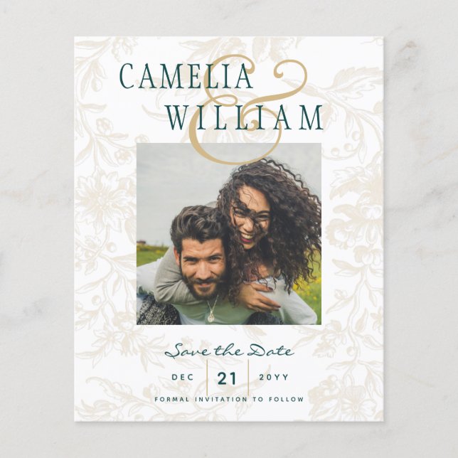 Flyer PRESUPUESTO Boda BOTÁNICA VERDE AZULADA de ORO Sal (Frente)