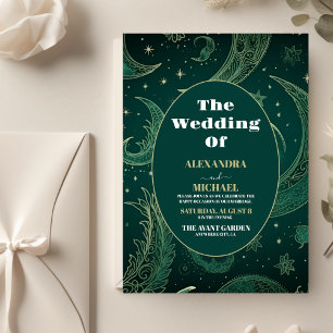 Flyer Presupuesto Boda Celestial Esmeralda Verde Dorado