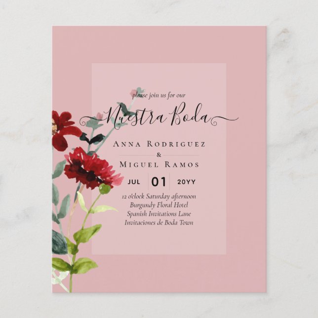 Flyer PRESUPUESTO Boda de Flores Rosadas Invitaciones de (Frente)