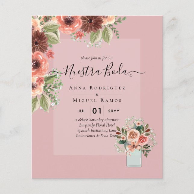 Flyer PRESUPUESTO Boda de Flores Rosadas Invitaciones de (Frente)