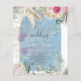 Flyer PRESUPUESTO Boda de Grasa Blue Pampas Floral Rosa