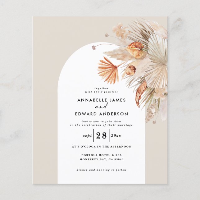 Flyer presupuesto boda de pasto bohemio moderno (Frente)